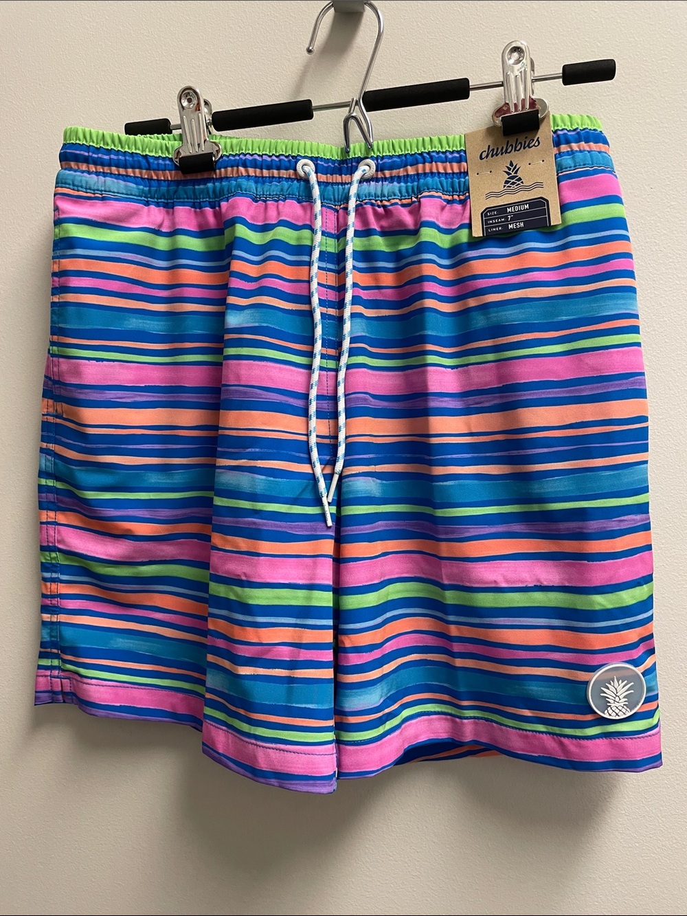 chubbies Striped Swim Shorts in Blue, Pink, Green, Orange